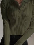 Olive Green V Neck Knit Shirt - Full Sleeve